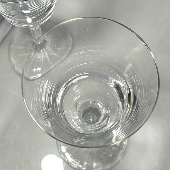 2 Crystal Flared Wine Glasses 7.5" elegant minimalist glass 8oz vtg ribbed 1990s - Picture 4 of 9